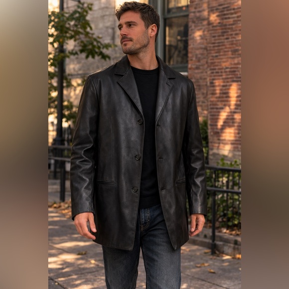 Wilsons Leather Other - Wilsons Leather Car Coat Mens L Black 3 Button Blazer Jacket 90s Classic Vtg